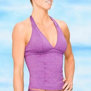 Athleta Heather Purple Halter Neck Padded Tankini Swim Top Size Large